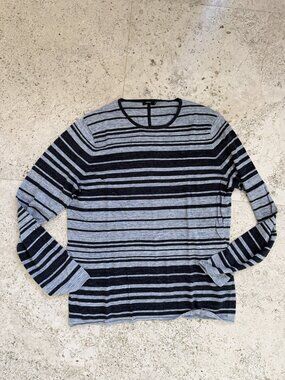 Vince Striped Long Sleeve Sweater Grey Black Size M